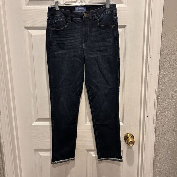 Democracy Jeans Ab Solution Mid Rise Skinny Dark Wash Rhinestone‎ Women’s 8 - Picture 1 of 7